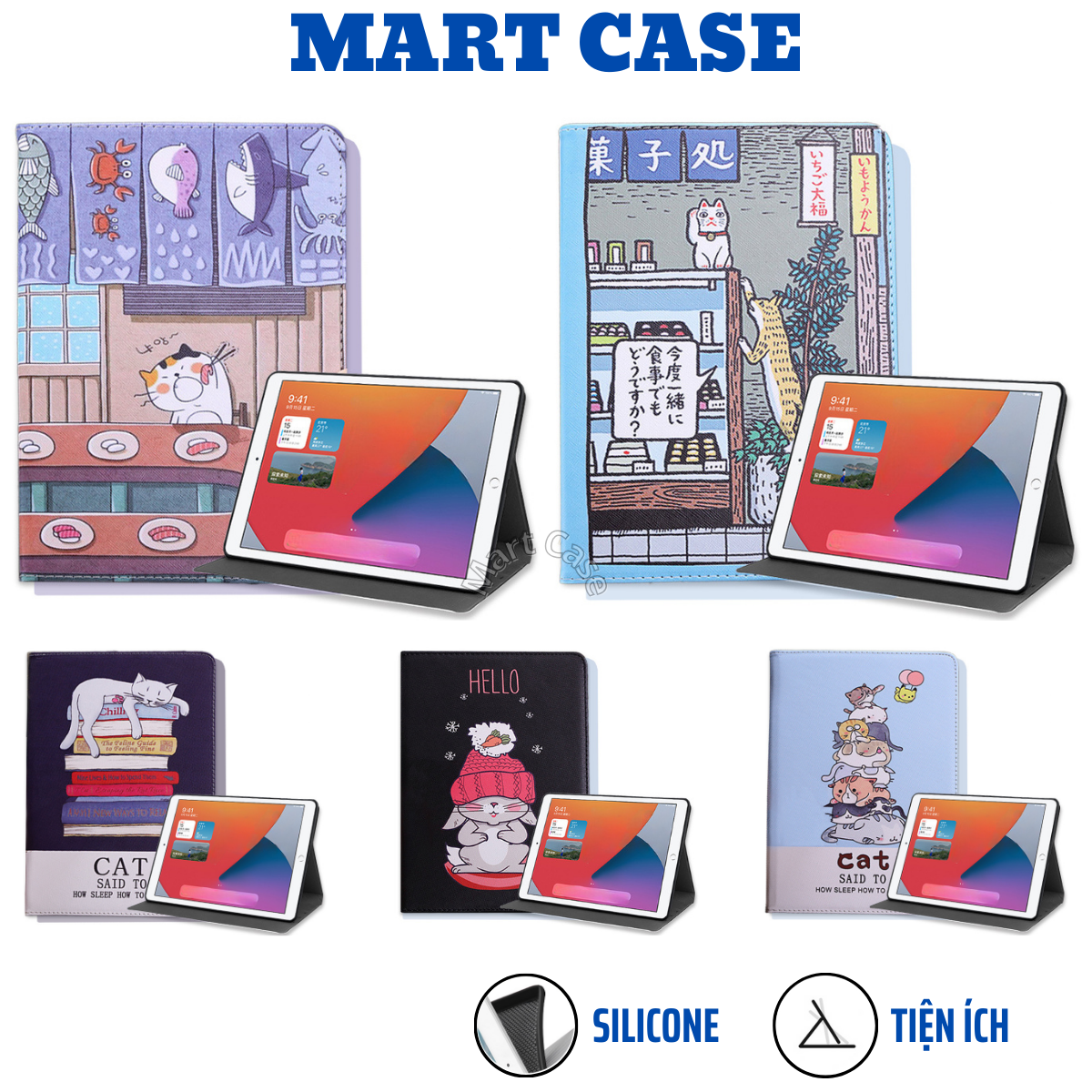Ốp ipad Silicon Mèo cute Gen 5/6/7/8/9/10 Pro 11/9.7/10.5 Air 1/2/3/4/5 - Mart Case