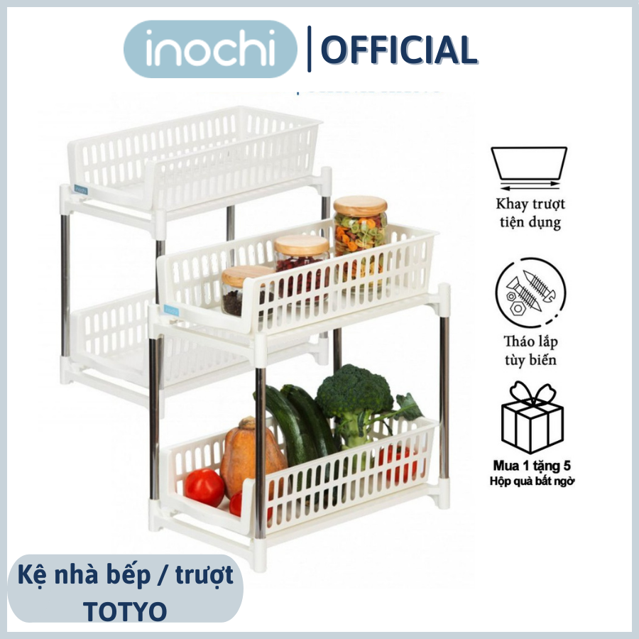 Kệ trượt TOTYO INOCHI Thông Minh Chất Liệu thép không rỉ và nhựa nguyên sinh kháng khuẩn Ag+ khử mùi Dùng Đựng Gia Vị Nhà Bếp, Giá Để Đồ Nhà Tắm, Chắc Chắn, Tiện lợi
