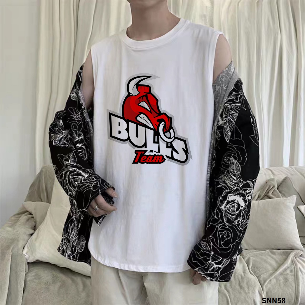 Áo thun ba lỗ nam in họa tiết đầu bulls đỏ cực hot - snn58
