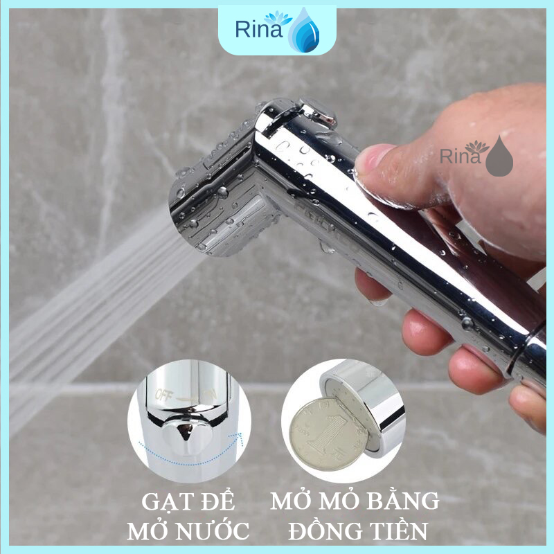 Đầu vòi xịt vệ sinh tay gạt cao cấp Rina RN12 tắt mở  On off bằng nút gạt