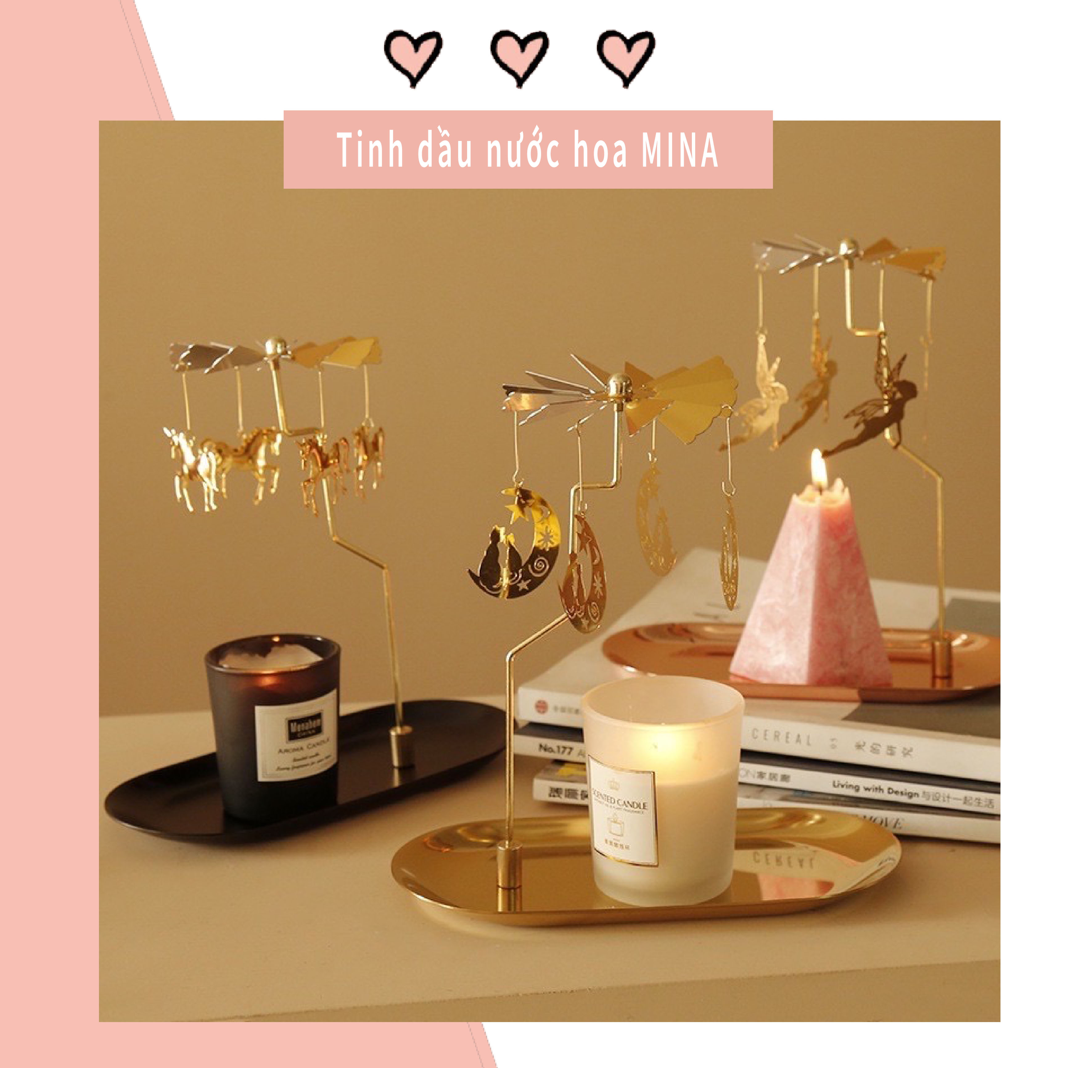 Khay đựng nến thơm phụ kiện trang trí đèn cầy thơm decor xoay Minagram