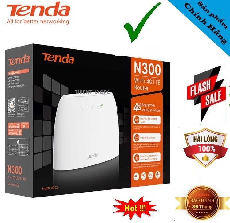 Bộ Phát WiFi Không Dây 4G Tenda 4G03 dùng Sim LTE N300 Có Cổng Lan