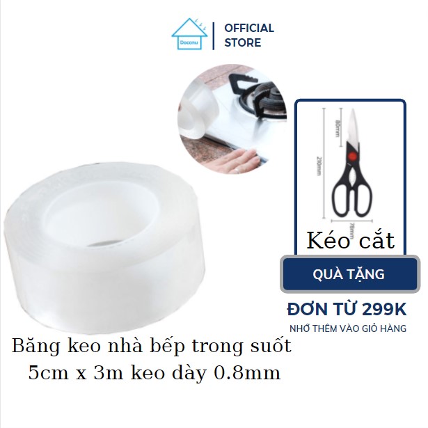 Băng keo chống thấm - chống nấm mốc siêu dính 5cm x 3m trong suốt DOCONU - Băng keo chống thấm nhà bếp, băng keo dán chống thấm nhà bếp, băng keo chống thấm bồn rửa chén, băng keo dán bồn rửa chén