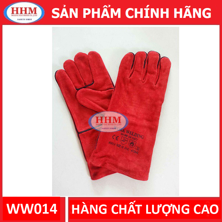 Găng tay da thợ hàn ww014 màu đỏ
