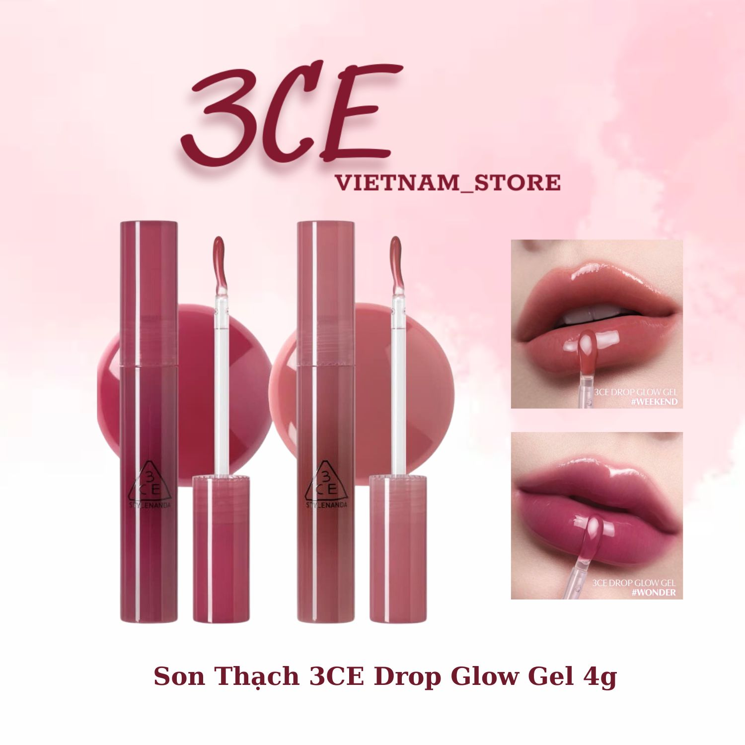 Son gel thạch 3ce drop glow gel 4g