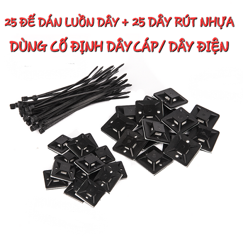 Bộ 50 Kẹp Và Dây Rút Cố Định Dây Điện - Cáp Tự Dính Không Đục Lỗ Gắn Tường / Xe Hơi / Văn Phòng