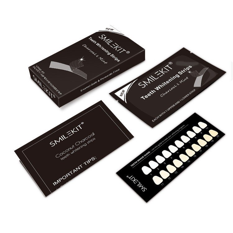 Miếng dán trắng răng SMILEKIT Charcoal &Mint - Miếng dán trắng răng than hoạt tính thương hiệu SMILEKIT là giải pháp làm trắng răng tại nhà nhanh chóng, tiện lợi được rất ưa chuộng tại USA.