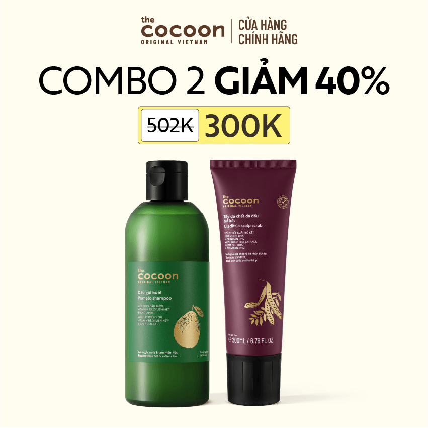 COMBO 1 Tẩy da chết da đầu bồ kết Cocoon 200ml + 1 Dầu gội bưởi giảm gãy rụng 310ml