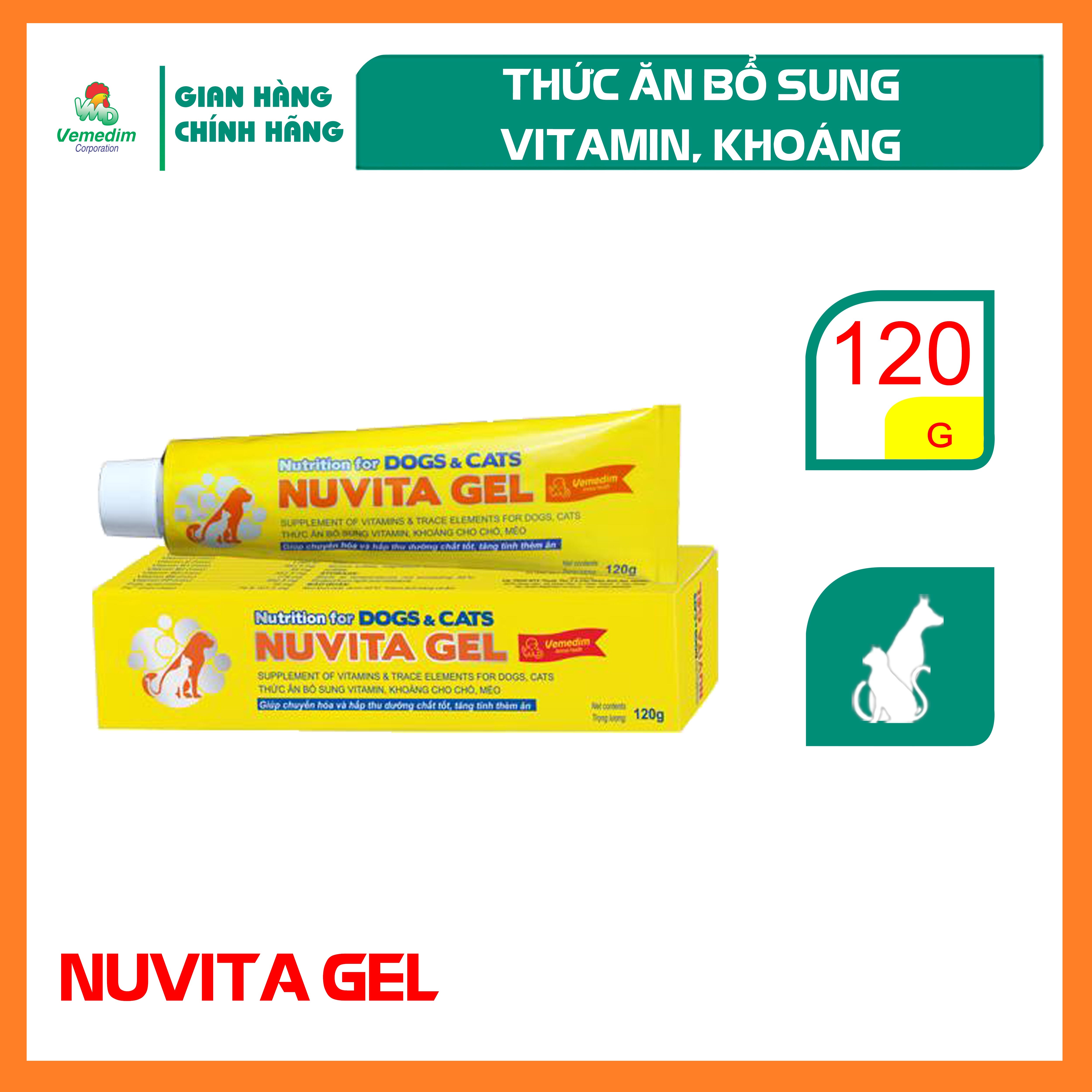 "Hoàn tiền đến 10%" Vemedim Nuvita gel bổ sung vitamin, khoáng, tăng tính thèm ăn cho chó, mèo, tube nhôm vàng 120g