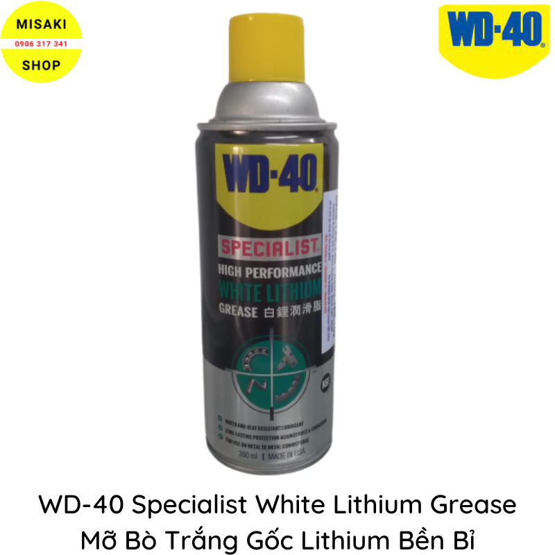 Dầu nhờn bôi trơn - mỡ bò trắng gốc lithium bền bỉ wd-40 specialist white lithium grease 360ml wd350054