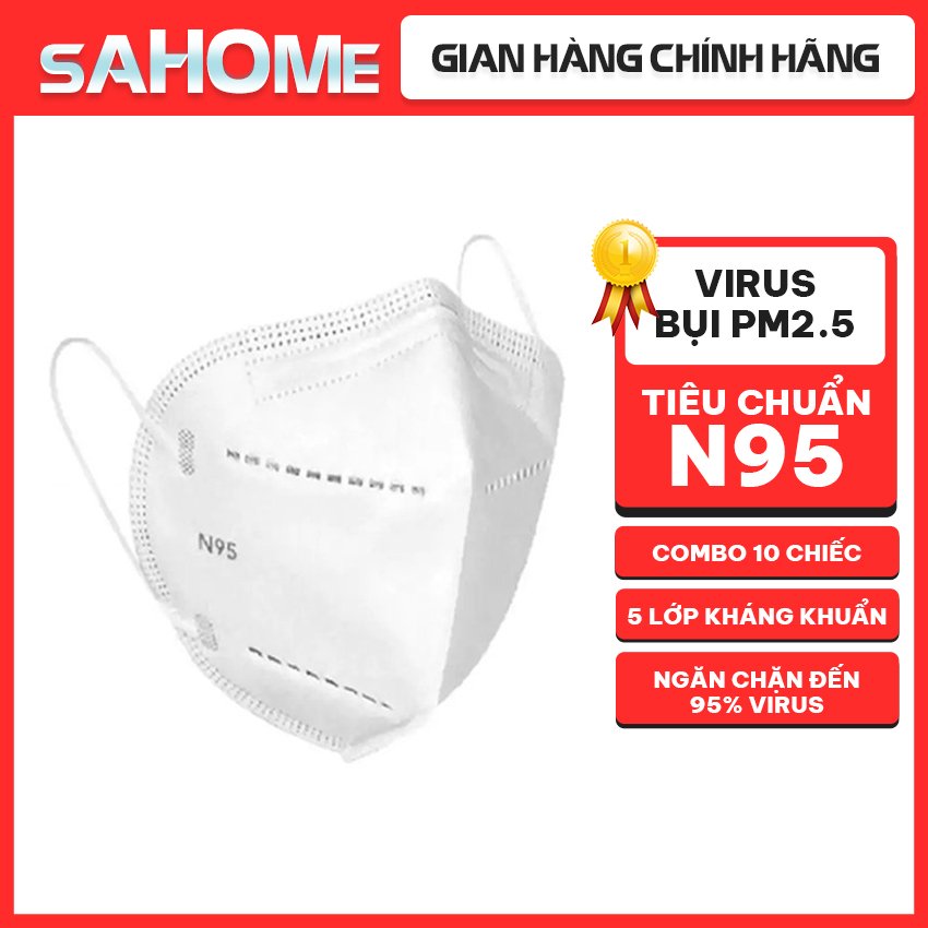Khẩu trang y tế n95 sh08 năm lớp lọc khuẩn đạt tiêu chuẩn của bộ y tế chống được 99% virus, vi khuẩn, chống bụi siêu mịn - sahome