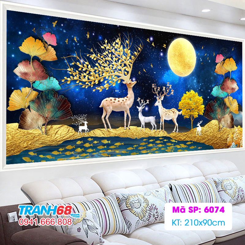 Tranh đính đá đính kín toàn bộ 100% giàu sang phú quý 6074 kích thước 210x90cm