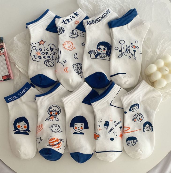 Set 10 Đôi Tất Vớ Nữ Ngắn Cổ Trắng Mix Hình