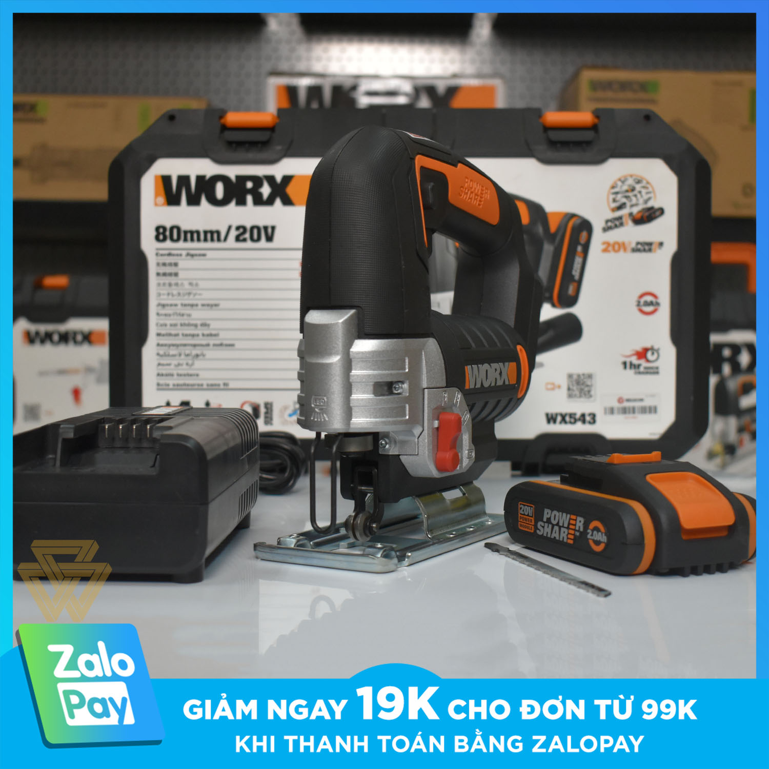 Bộ máy cưa lọng cầm tay pin 20v worx orange wx543