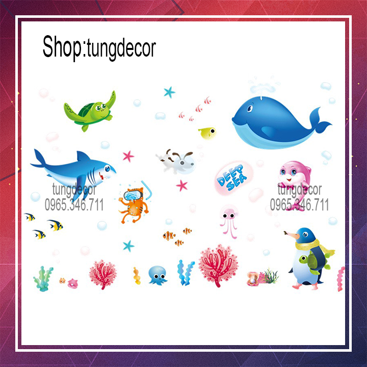 Decal dán tường cho bé cá voi đại dương xl7225. decal dán phòng tranh dán tường cho bé