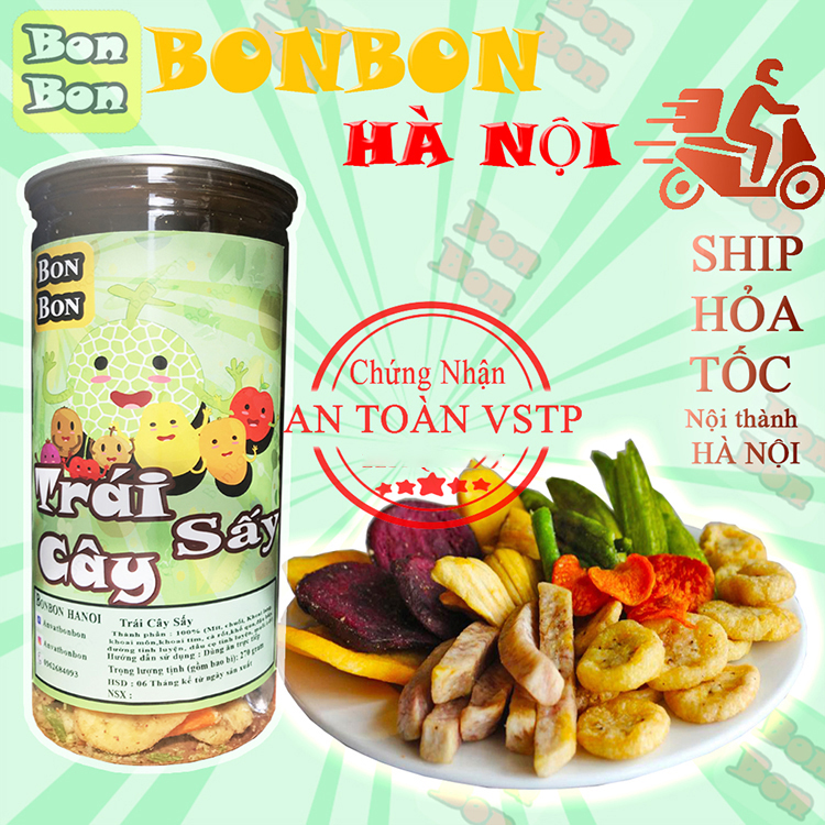 Trái cây thập cẩm sấy 270g BonBon đồ ăn vặt Hà Nội vừa ngon vừa rẻ ( chứng nhận vệ sinh an toàn thực phẩm ) Bonbon