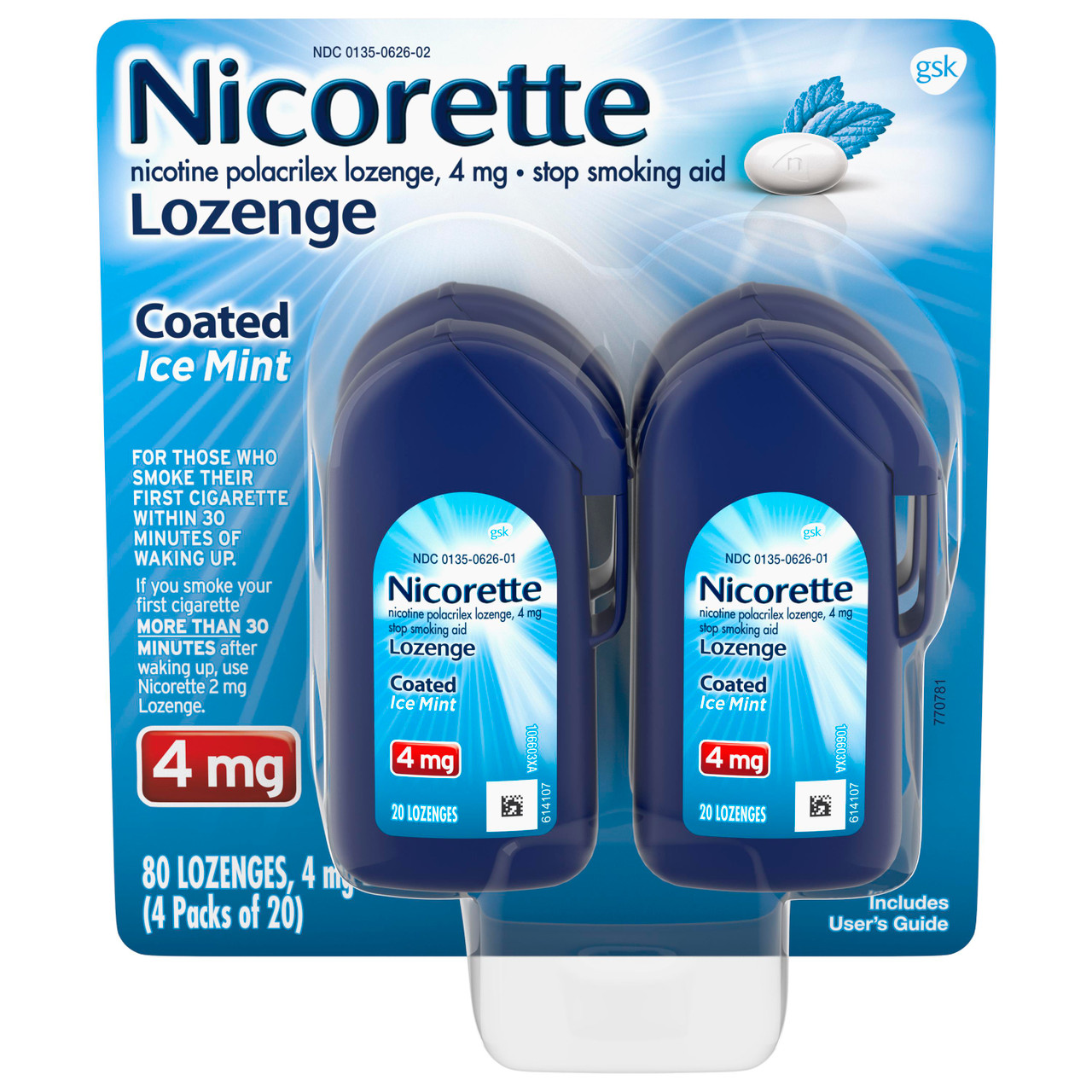 Viên ngậm hỗ trợ cai thuốc lá Nicorette Coated Ice Mint 20 LOZENGES hương vị Bạc Hà the mát thơm ngon của Mỹ có tách lẻ