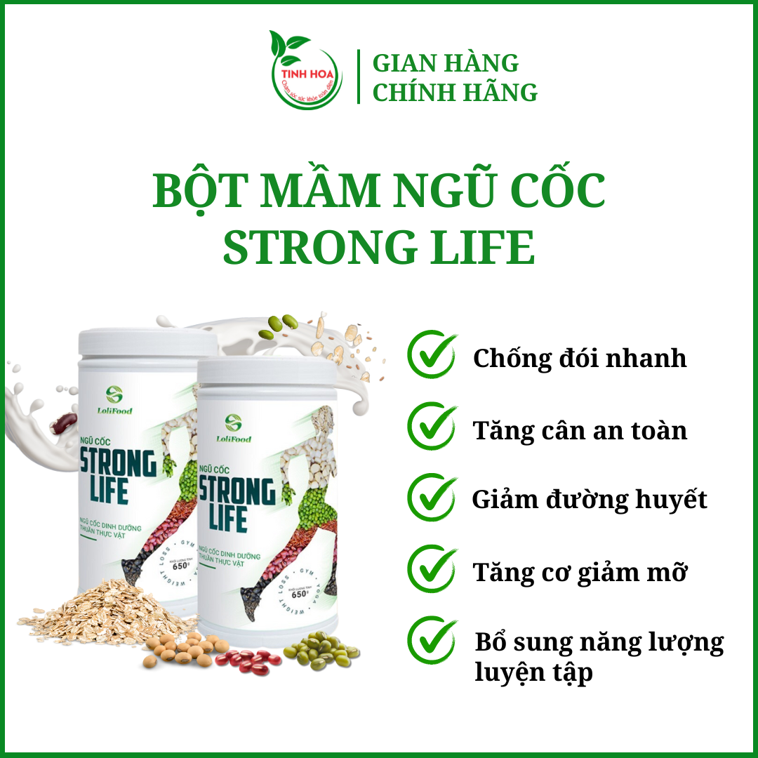 Ngũ cốc dinh dưỡng Strong Life hộp 650gr TINHHOACARE ngũ cốc dinh dưỡng thuần thực vật phù hợp với người chơi thể thao ăn chay
