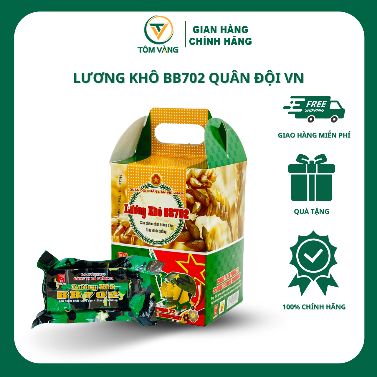 Lương khô bb702 - hộp 10 gói trọng lượng 700g - tôm vàng