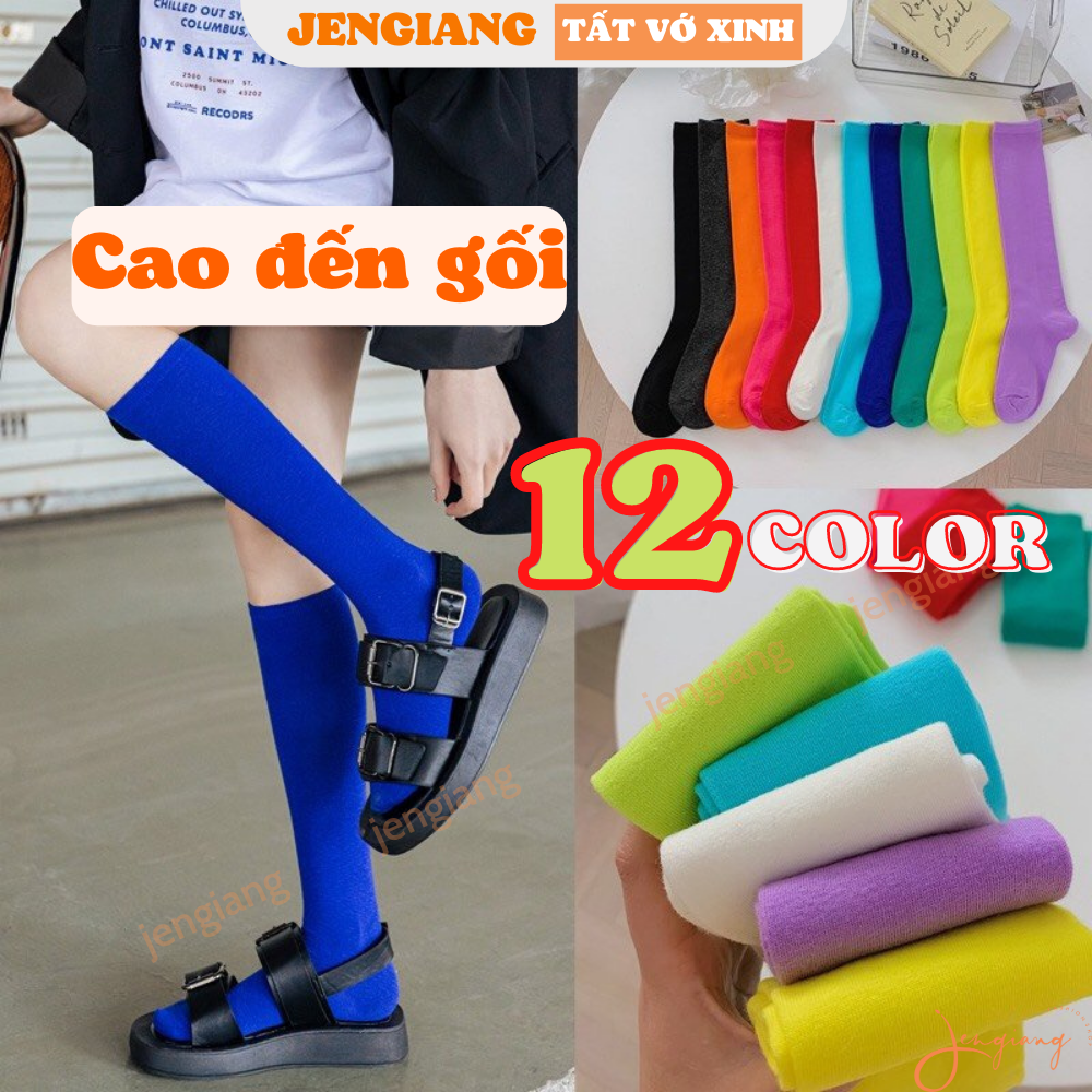 Tất cổ cao đến đầu gối nhiều màu Jengiang Vớ cao ngang gối phong cách nữ sinh Hàn Quốc