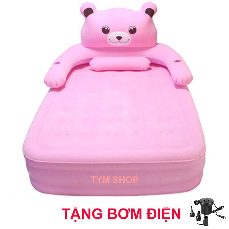 Giường hơi hình thú gấu Màu Xám và màu hồng nệm hơi 3 tầng 2 người nằm Mẫu giường trẻ em Người lớn đều nằm được