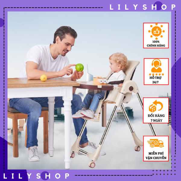 Free ship - Ghế Ăn Dặm Lily store Baby Phiên Bản Nâng Cấp 2021 Gấp Gọn, Bàn Ăn Rông, Ngả Lưng Ghế 140 Độ cho trẻ từ 6 tháng - 6 tuổi -Lilystore