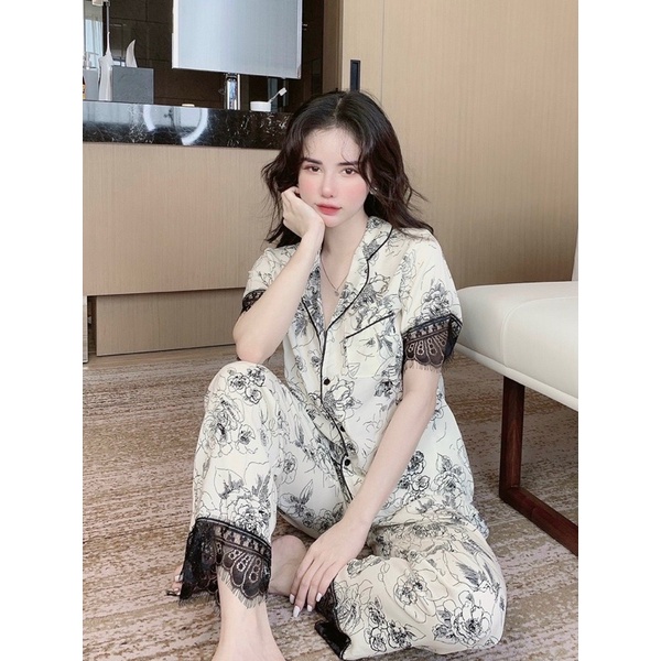 Bộ lụa Mango phối ren hàng Quảng Châu