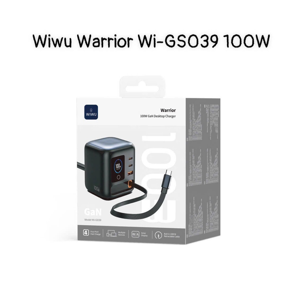 Bộ trạm sạc Wiwu Warrior 100W GS039 hiển thị đèn LED kèm cáp liền type C