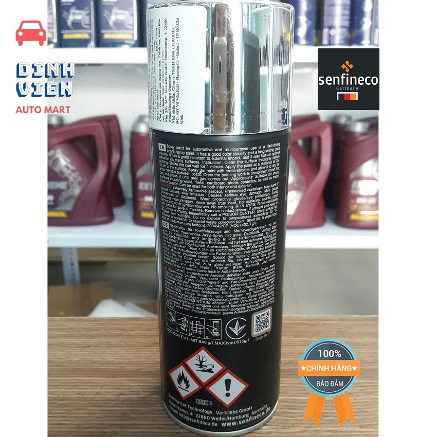 [HCM][Cao Cấp] Chai xịt Sơn Mạ Chrome (Acrylic Spray Paint Bright Chrome) SENFINECO 4501 (400ml) màu xám Hàng Đức Chính Hãng