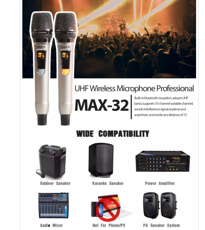[XẢ KHO] Bộ 2 Micro Không Dây Đa Năng Max 32 Giá Rẻ,Micro Karaoke Chống Hú Dung Cho Mixer,Micro Dùng Cho Loa Kéo - Màn Hình Lcd Hiển Thị Tần Số - Phù Hợp Cho Mọi Thiết Bị Cho Âm Thanh Trong Trẻo,Thỏa Sức Đam Mê Ca Hát