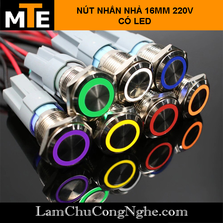 Nút nhấn nhả chống nước có led 16mm 220V