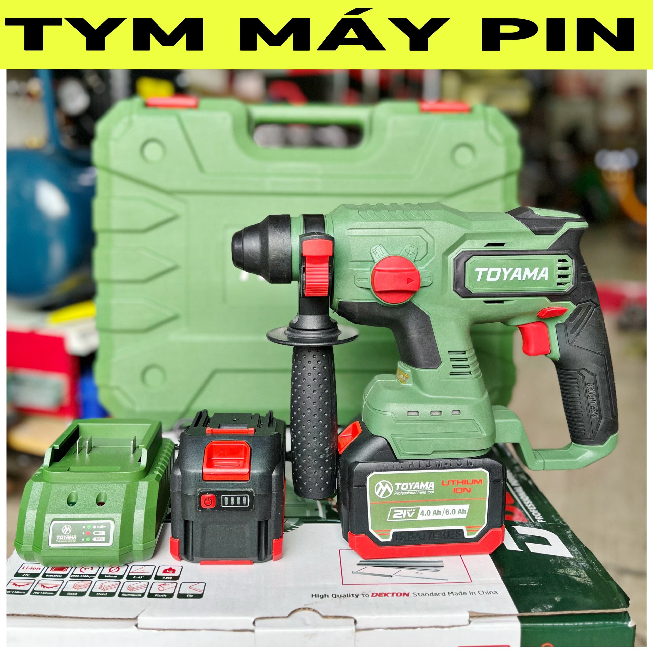 (Pin 6Ah - 15 cell) Bộ Máy khoan bê tông pin 3 chức năng Toyama BT-02 – TYM MÁY PIN