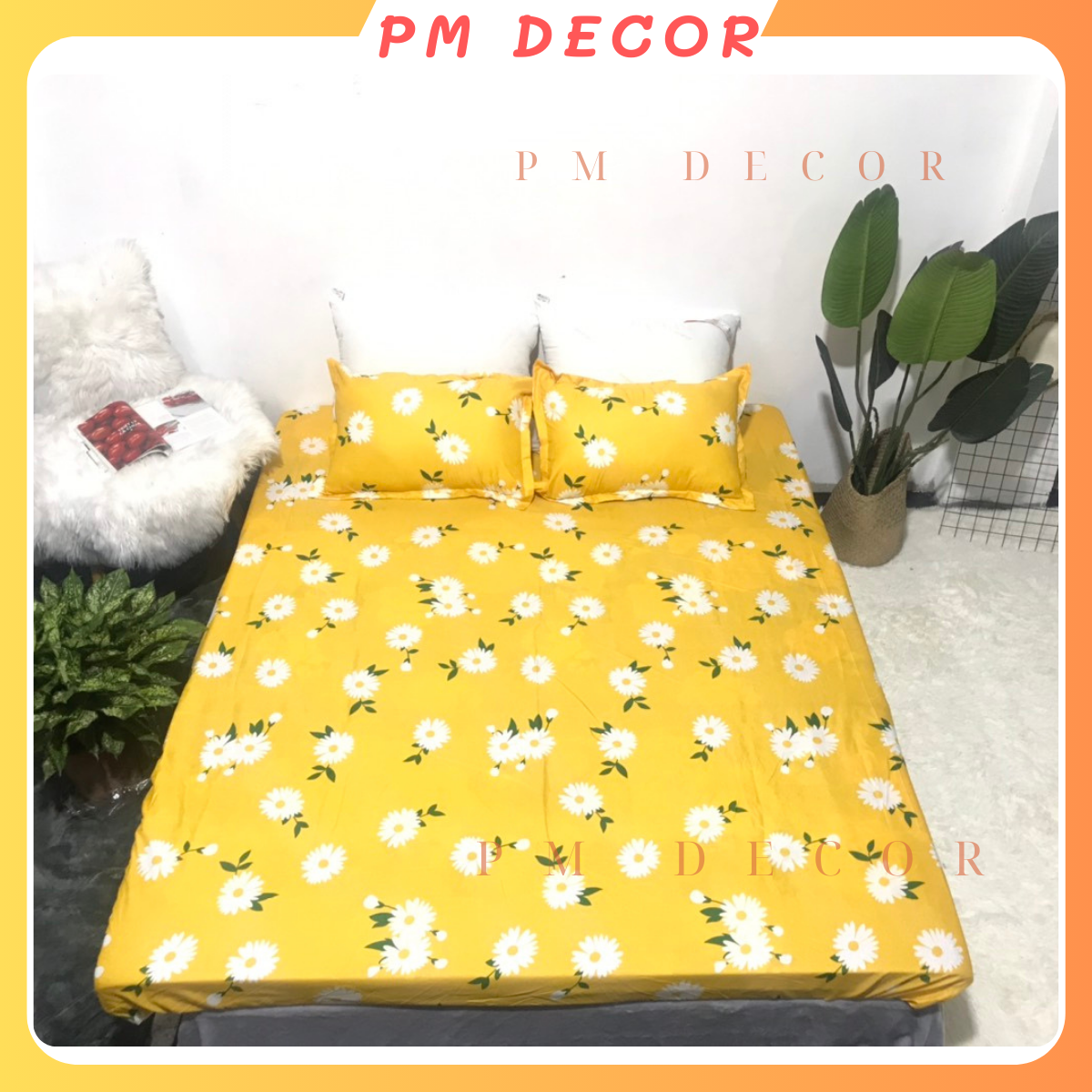 Bộ chăn phao 5 món mẫu hoa vàng mã p34