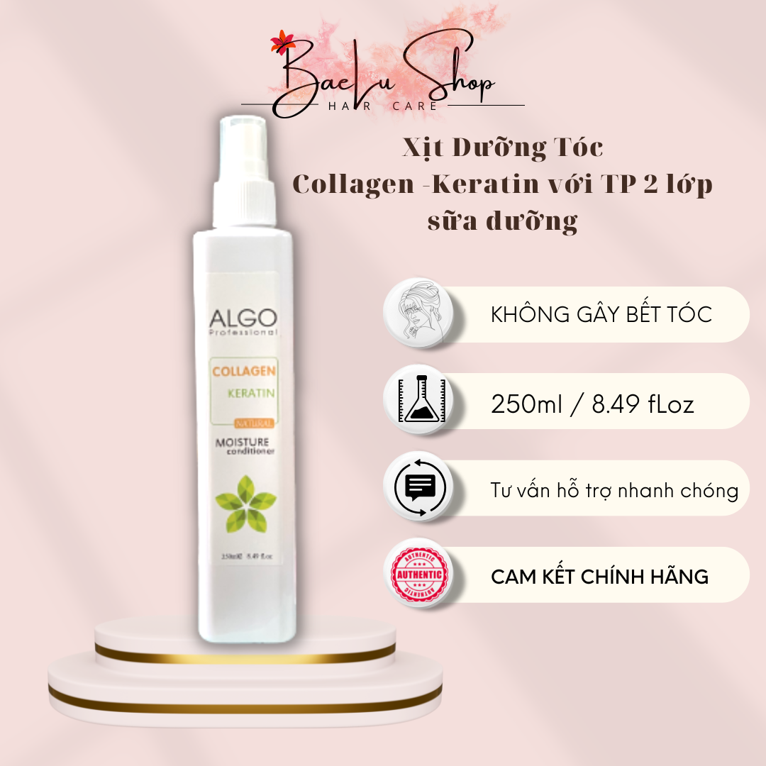 Xịt dưỡng tóc collagen keratin Algo phục hồi và bảo vệ tóc tối đa khỏi nhiệt và tia UV dưỡng tóc thơm lâu 250ml 