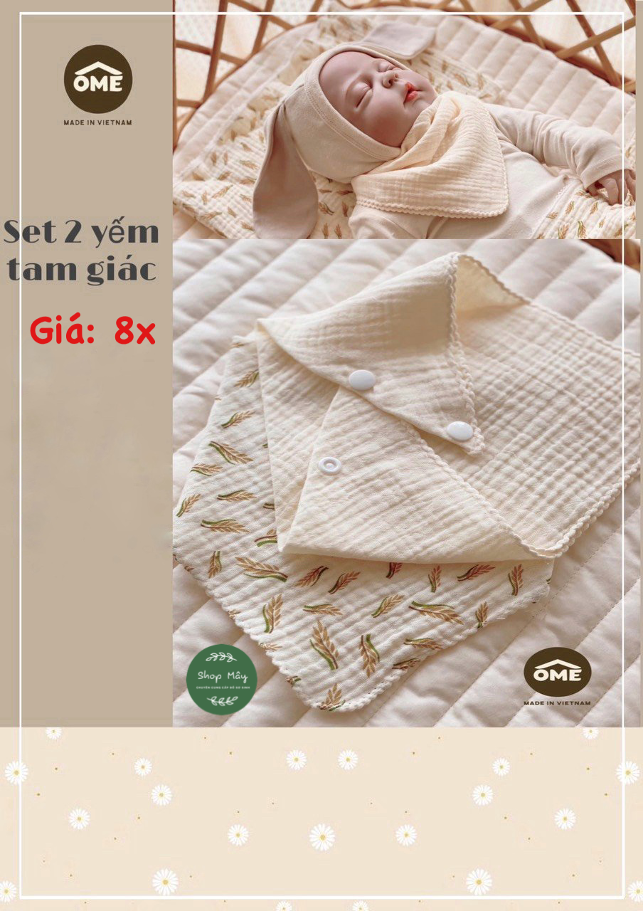 Set 2 yếm tam giác vải xô sợi tre cao cấp Ôme cho bé