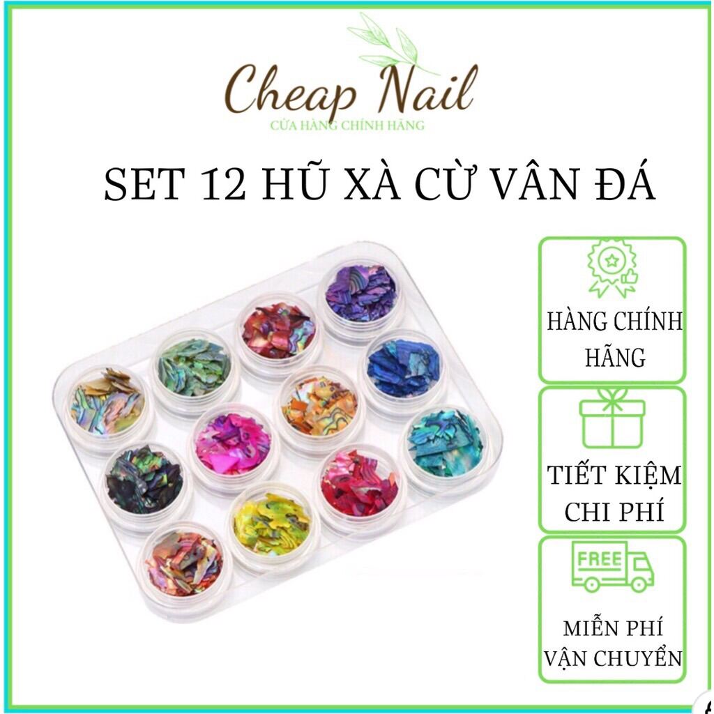 Xà cừ nail set 12 hũ, xà cừ vân đá, vân gỗ mỏng, sáng cheap nail