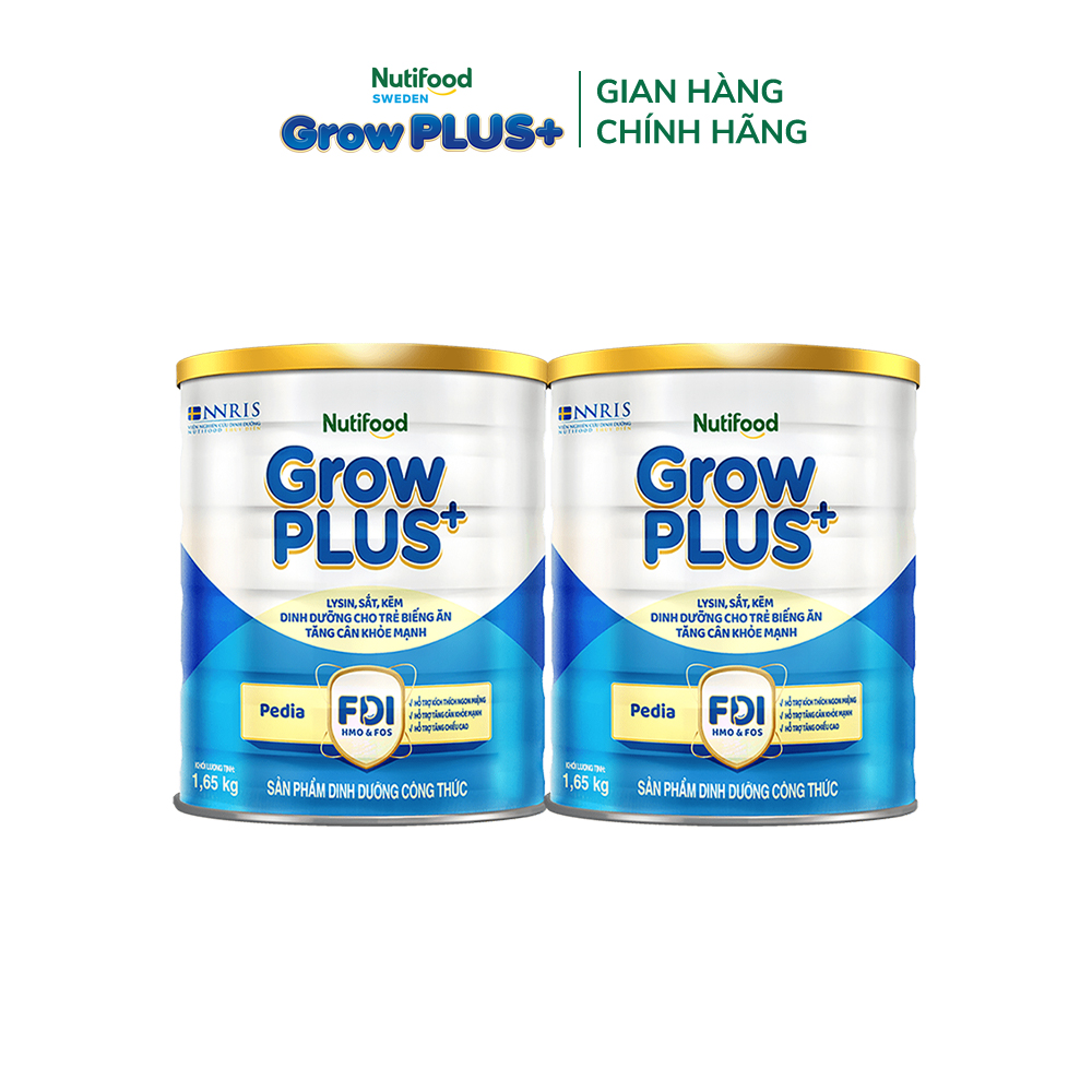 Combo 2 Sữa Bột Nutifood GrowPLUS+ Biếng Ăn (Xanh) - Hỗ Trợ Kích Thích Ngon Miệng, Tăng Cân Khỏe Mạnh (2 Lon 1,65 Kg)