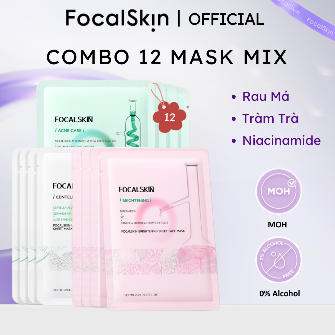 Combo Mặt Nạ Tất Cả Trong Một gồm 4 Miếng Mặt Nạ Rau Má + 4 Miếng Mặt Nạ Làm Sáng Da + 4 Miếng Mặt Nạ Cho Da Mụn