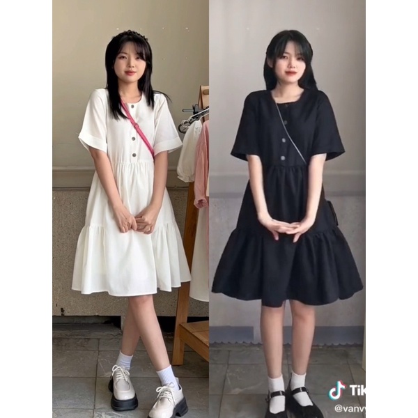 Đầm nút dừa tay ngắn