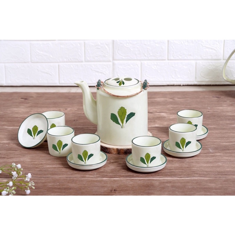 Bộ ấm tích - bộ ấm pha trà men kem vẽ hoa ấm chén sứ bát tràng cao cấp 1500ml chén sứ uống nước