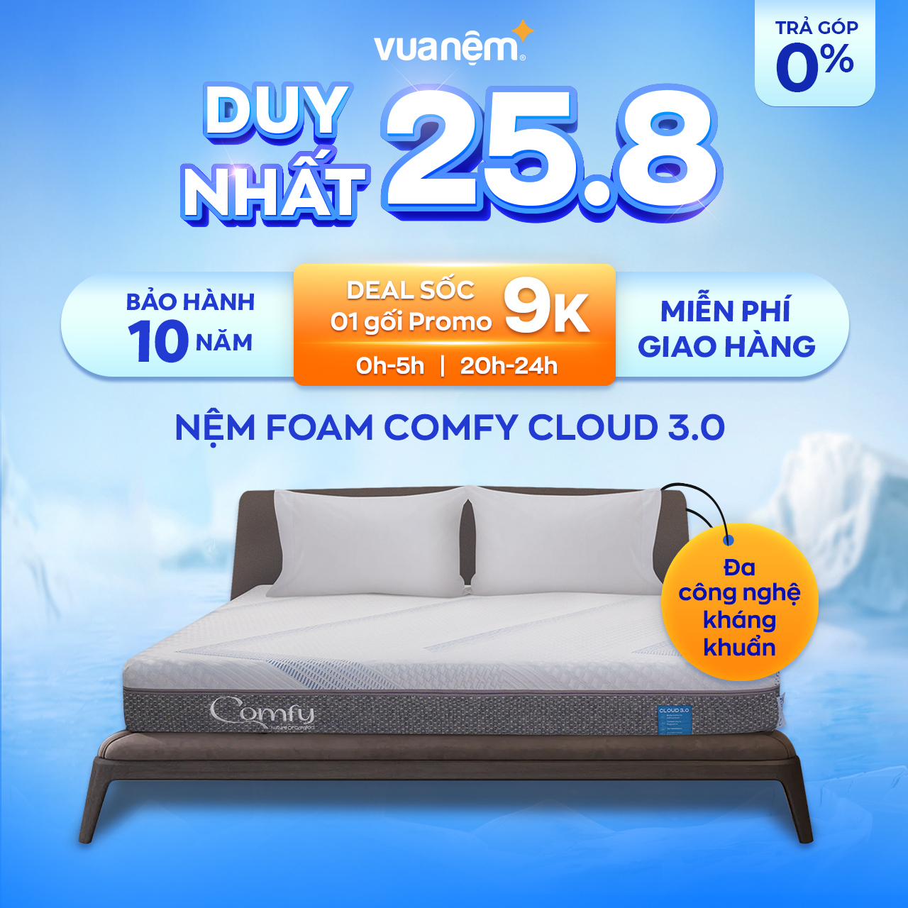 Nệm Foam Comfy Cloud 3.0 cải thiện cột sống, giảm nhức mỏi toàn thân, thoáng khí, chất liệu bền vững
