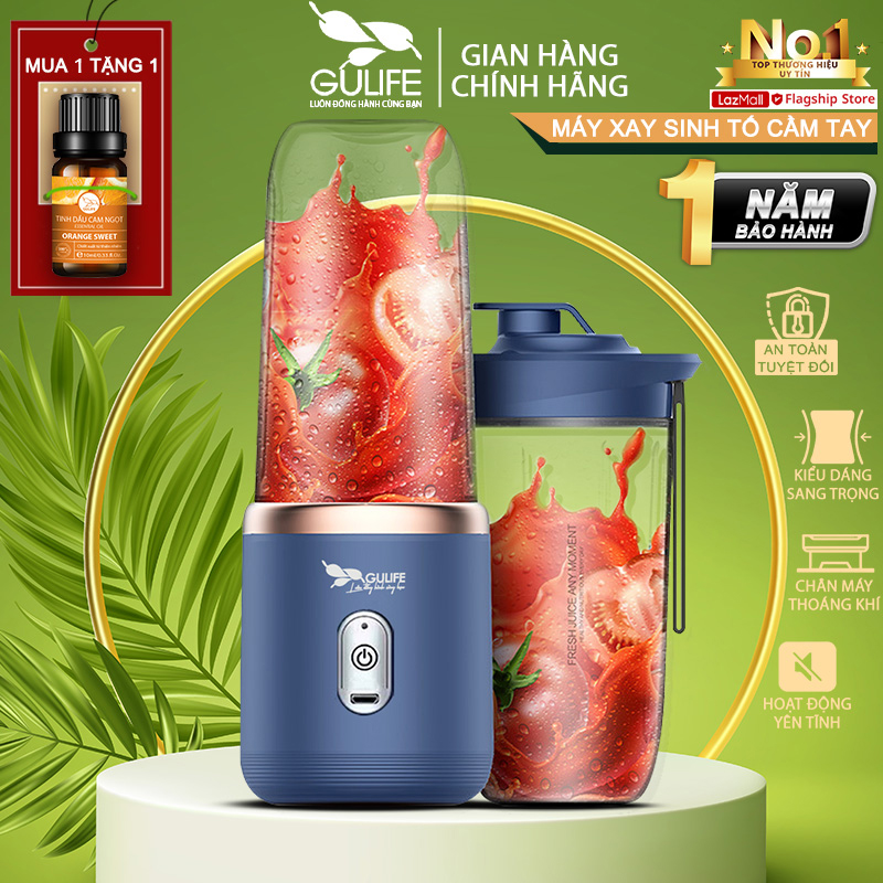Tặng 2 Mua 1 Máy Xay Sinh Tố Cầm Tay Mini Tích Điện Dung Tích 300ml - Pin 2000mAh Siêu Nhỏ Gọn Tiện Lợi - Có Quà Tặng Kèm - GULIFE MXM02