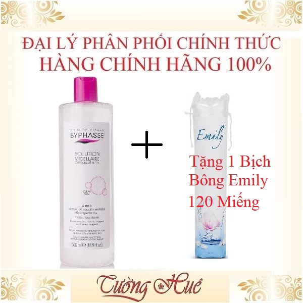 Nước tẩy trang byphasse 500ml tặng 1 bịch bông tẩy trang emily 120 miếng