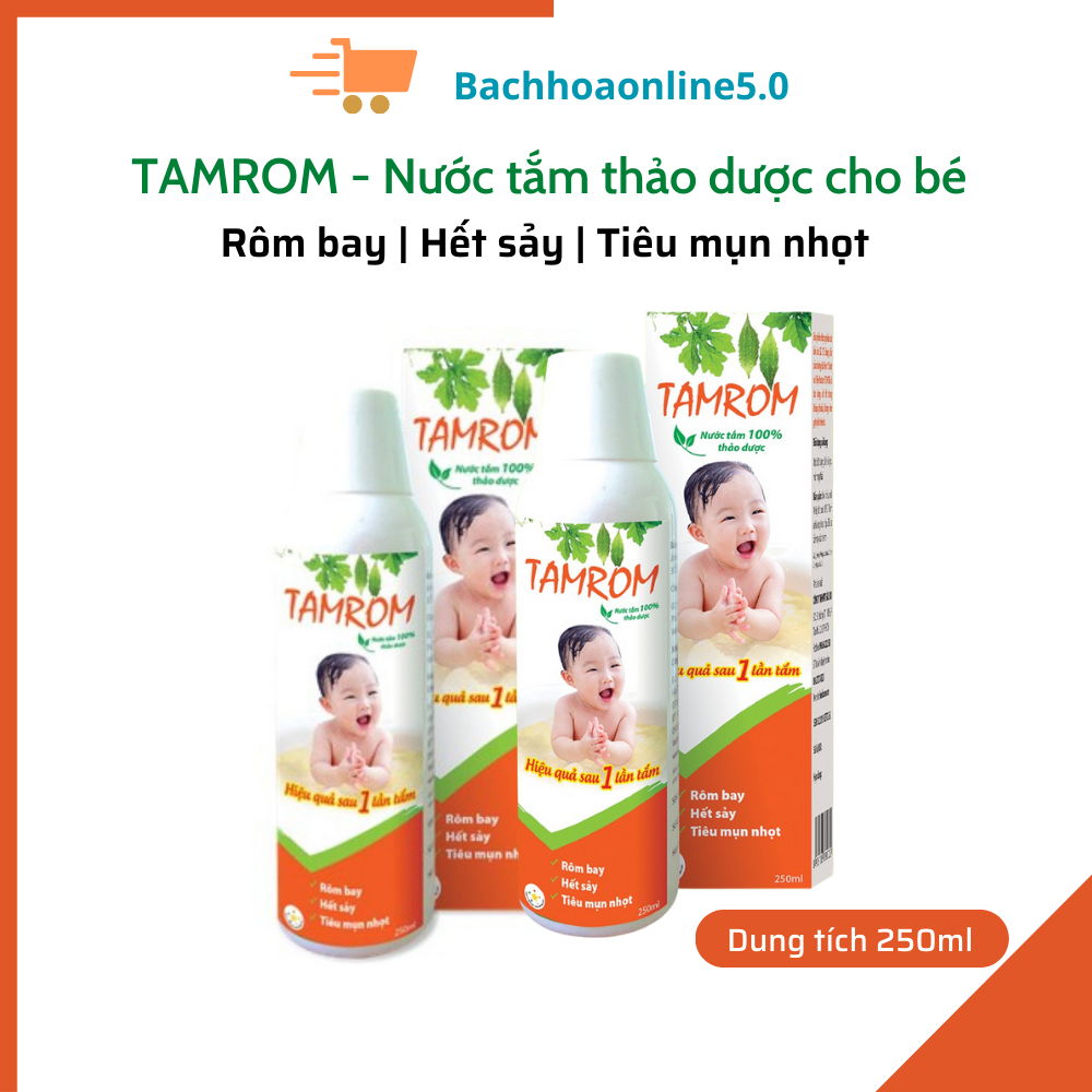 TAMROM - Nước tắm thảo dược ngừa rôm sảy, mụn nhọt và thanh nhiệt cơ thể cho bé chai 250ml.