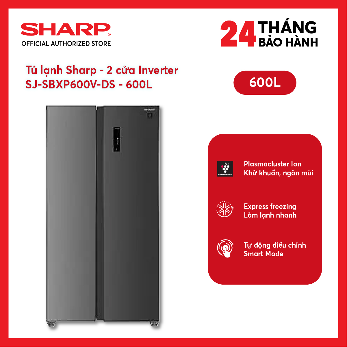 Tủ lạnh sharp sj-sbxp600v-ds/sl 600 lít 2 cửa inverter
