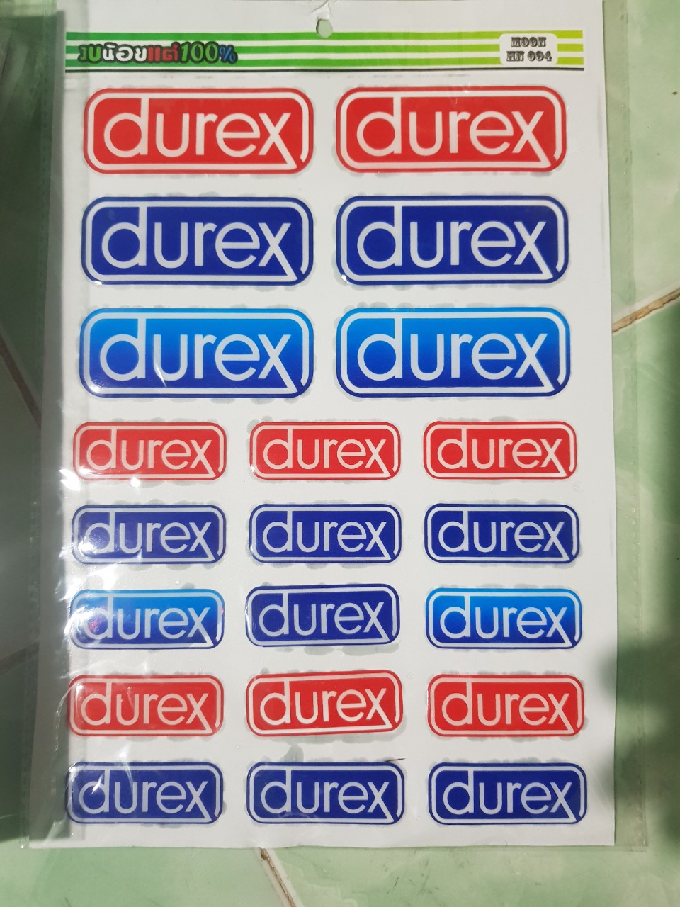 Sticker tem xe dán chữ durex, dán nón, dán xe,.. 1 cái