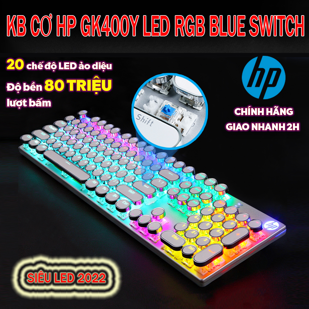 Bàn phím cơ, kb cơ hp gk400y led rgb blue switch, nhanh nhạy, tốc độ, chuyên dùng cho laptop pc chơi game và làm việc.