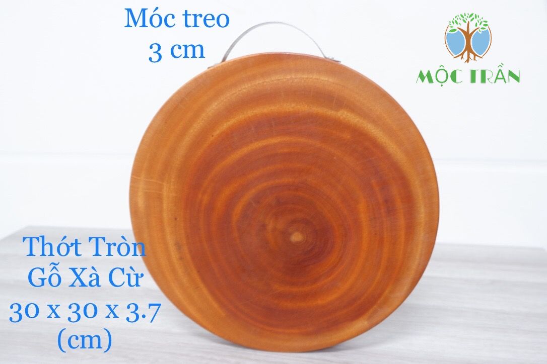 Thớt Tròn Gỗ Xà Cừ Móc Treo Sắt MỘC TRẦN Kích Thước đường kính 30 cm x dày 3.5 Cm, dụng cụ nhà bếp dùng thái, cắt, chặt thức ăn - SẢN PHẨM TIÊU CHUẨN XUẤT KHẨU