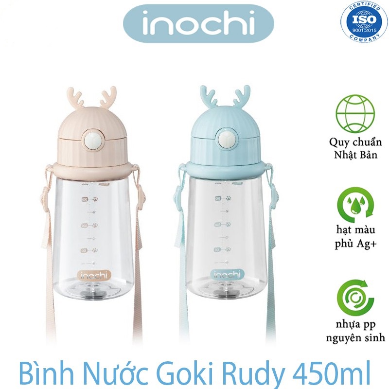 Bình Nước Cho Bé Có Ống Hút - Bình Nước Trẻ Em Đi Học - Bình Đựng Nước Học Sinh Kiểu Dáng Cute Giá Rẻ Hàng Cao Cấp Goki Zuzu 450ml Inochi Xuất Nhật
