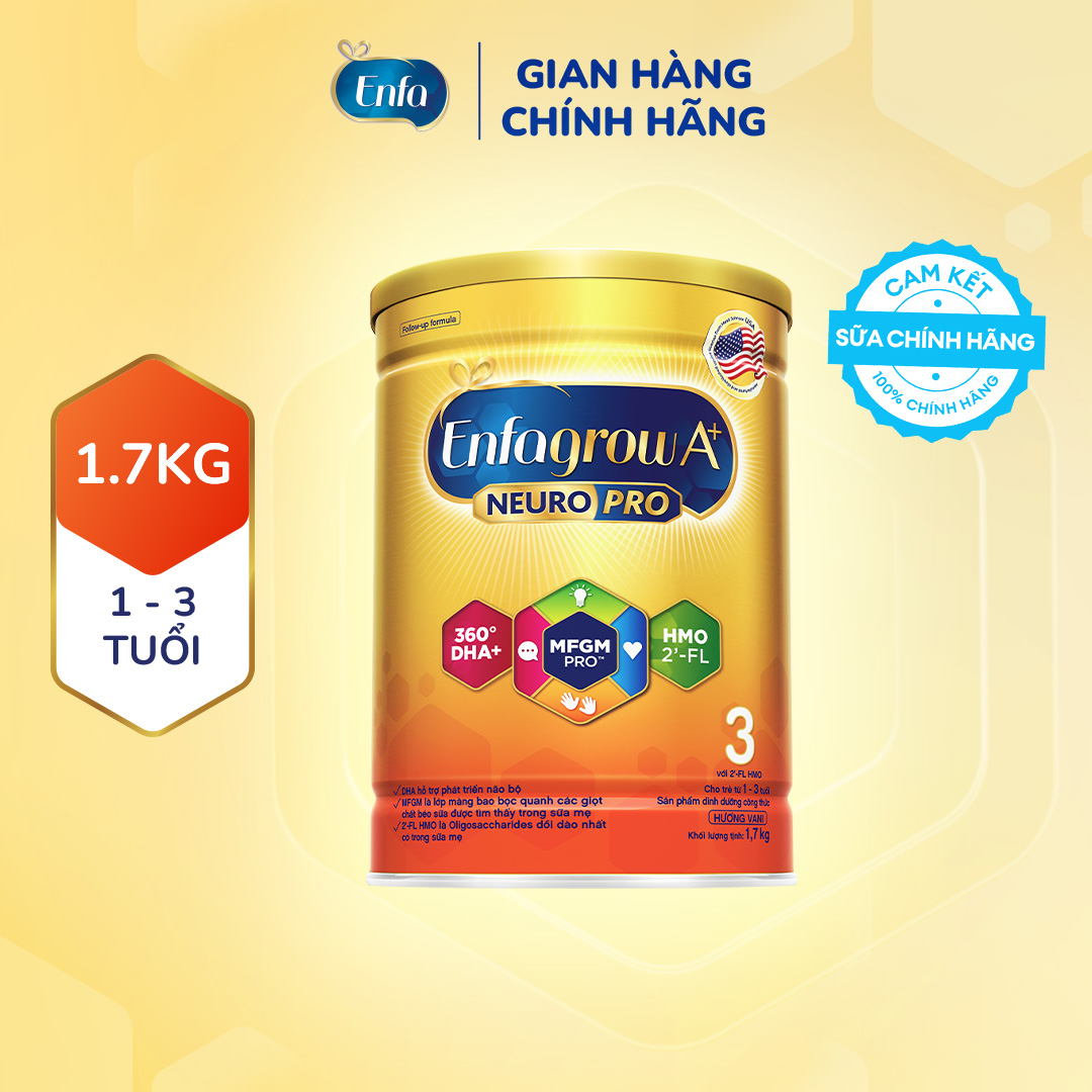 Sữa bột Enfagrow A+ NeuroPro 3 Vị thanh mát 2FL HMO với dưỡng chất DHA  MFGM cho trẻ từ 1–3 tuổi – 1.7kg